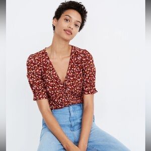 EUC Madewell Silk Button-Sleeve Top in Spring Prairie Size 0